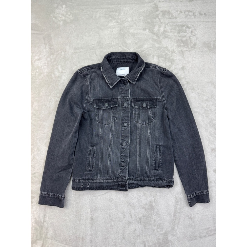 Old Navy Denim Jacket Womens S Black Destroy Midnight Distressed Trucker‎ Jean